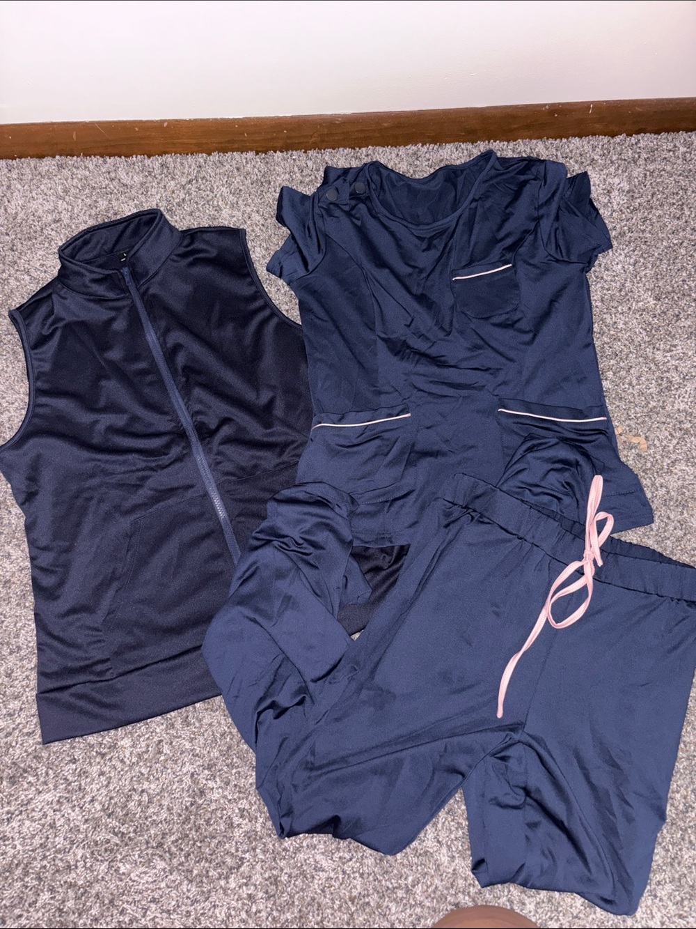 SHEIN Navy Blue Scrub Set with Pink Drawstring